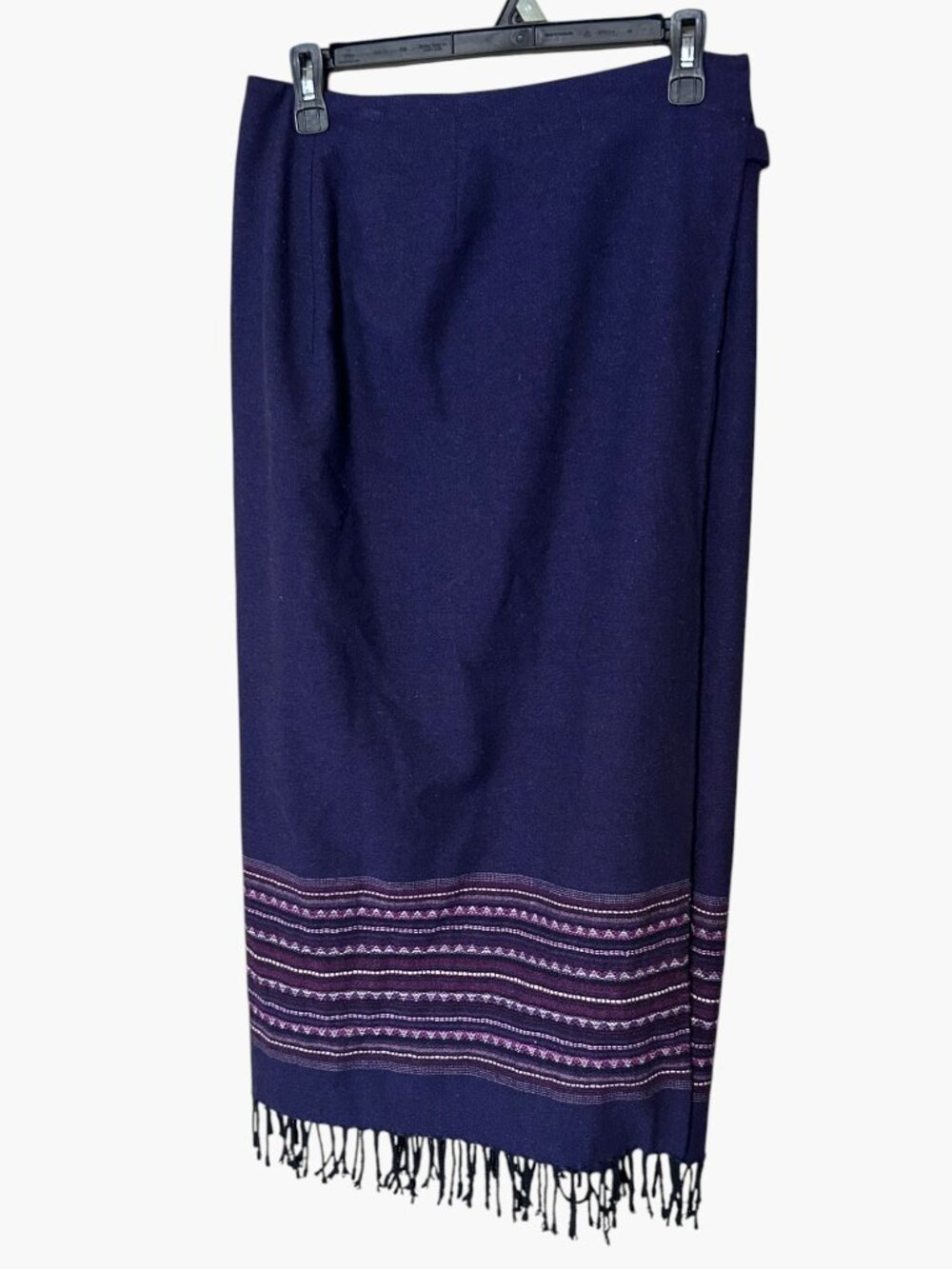 Vintage Worthington Women’s 6 Purple Wool Blend Fringe Wrap Maxi Skirt Woven Boh